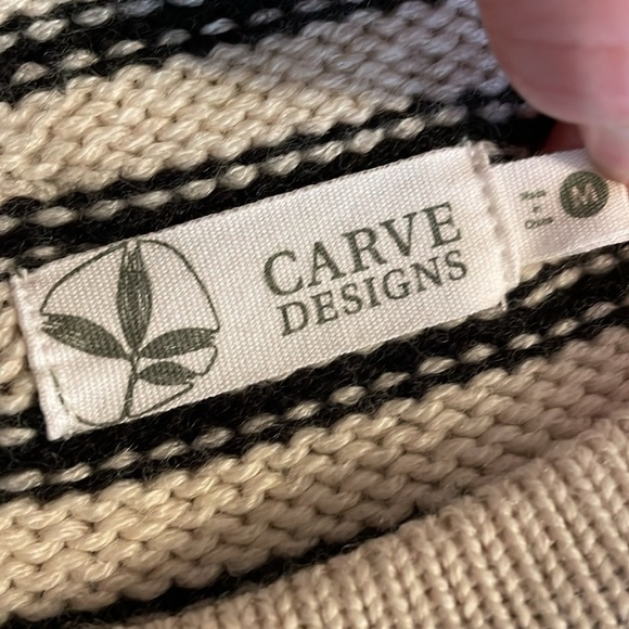 Carve designs women’s medium sweater cream black stripe knit long sleeve soft - Picture 7 of 9